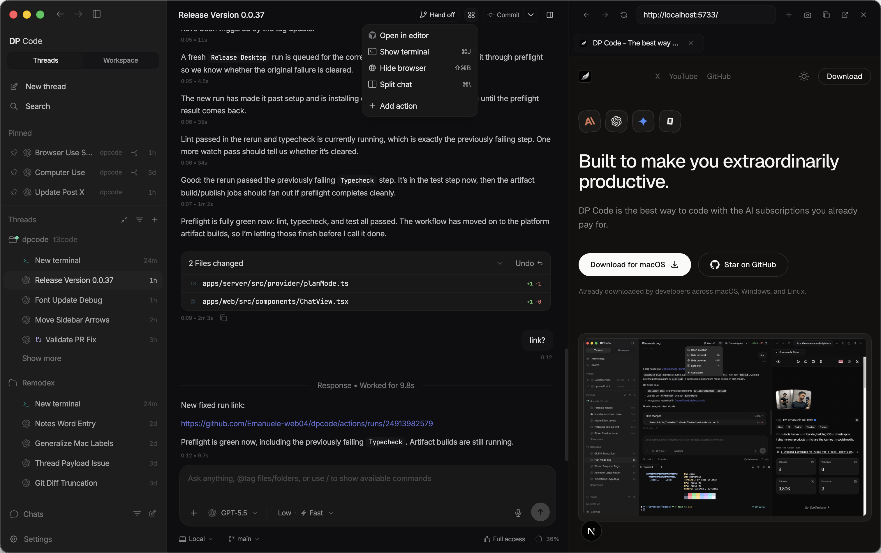 DP Code — AI-powered coding assistant interface